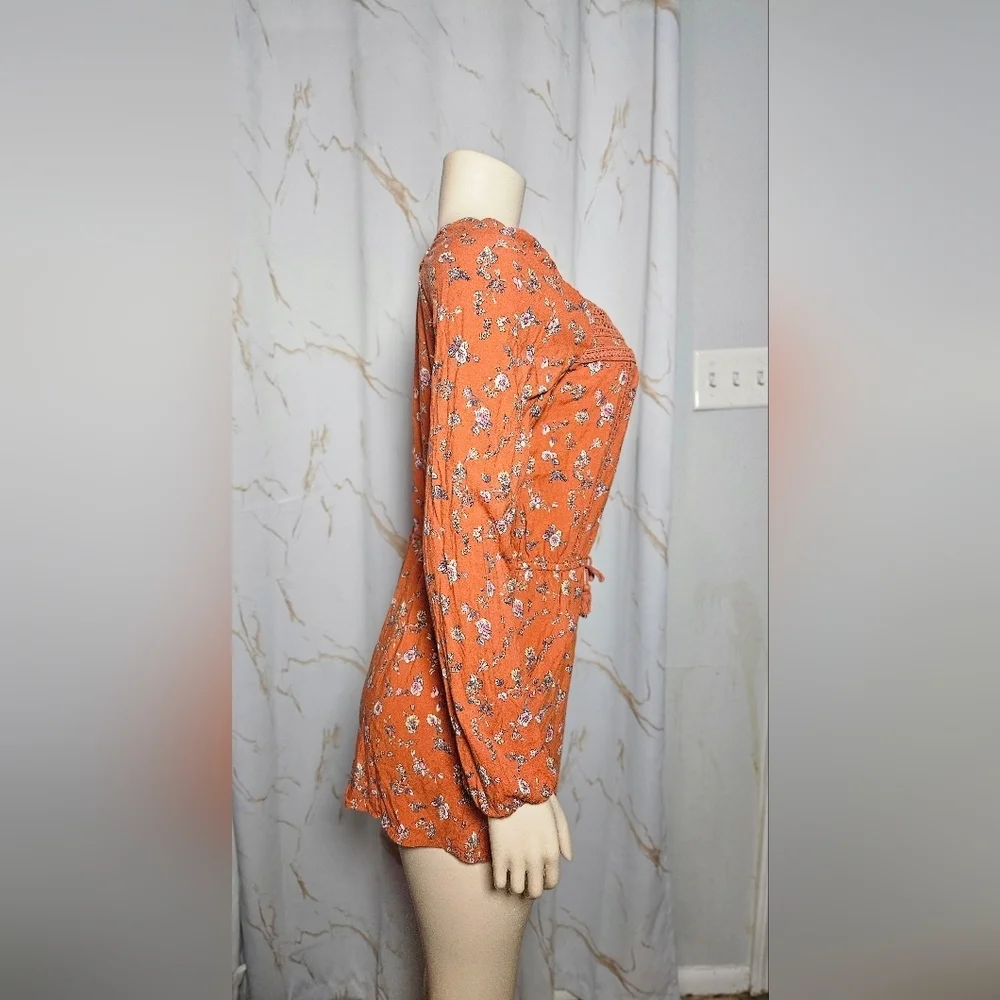 art class Orange Floral Long-Sleeve Romper